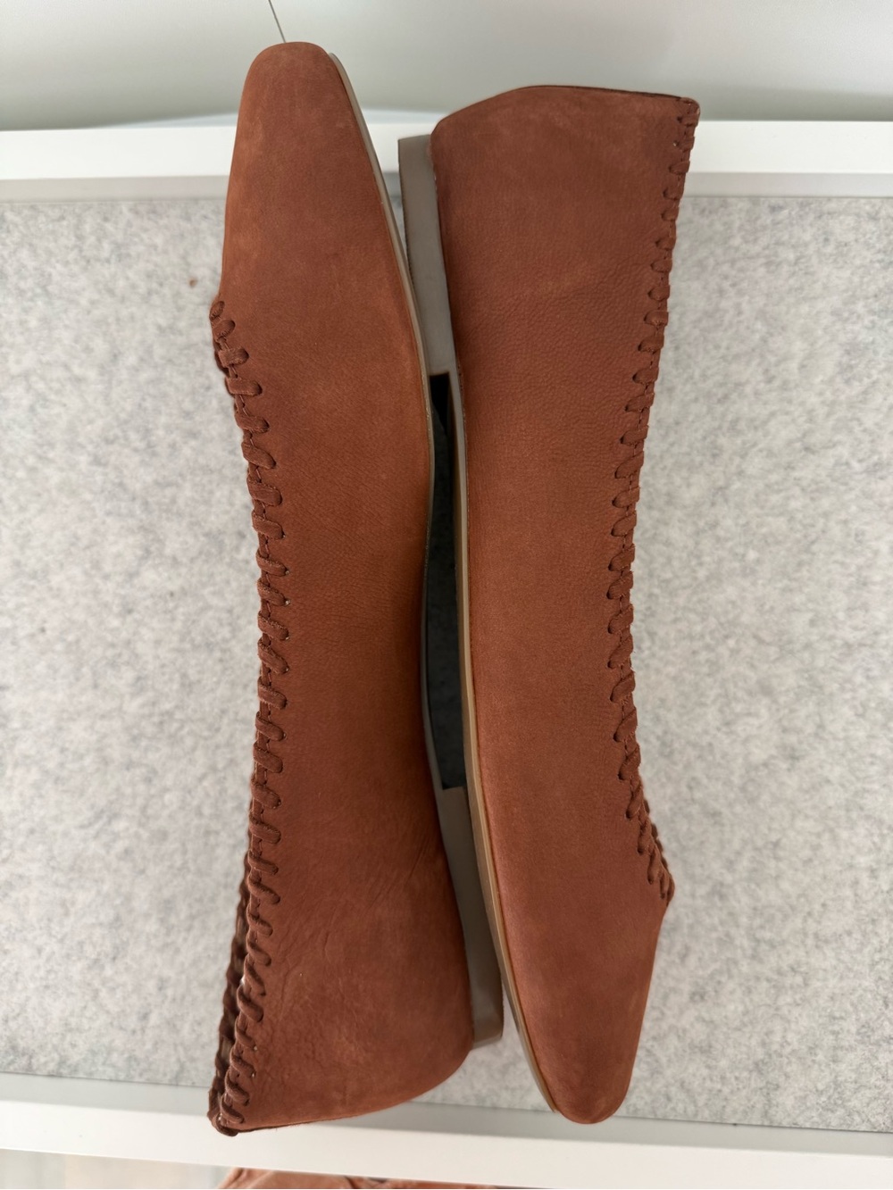 Joie Suede Ballet Flats 9.5 Brown Square Toe Whipstitch Boho - Picture 4 of 12